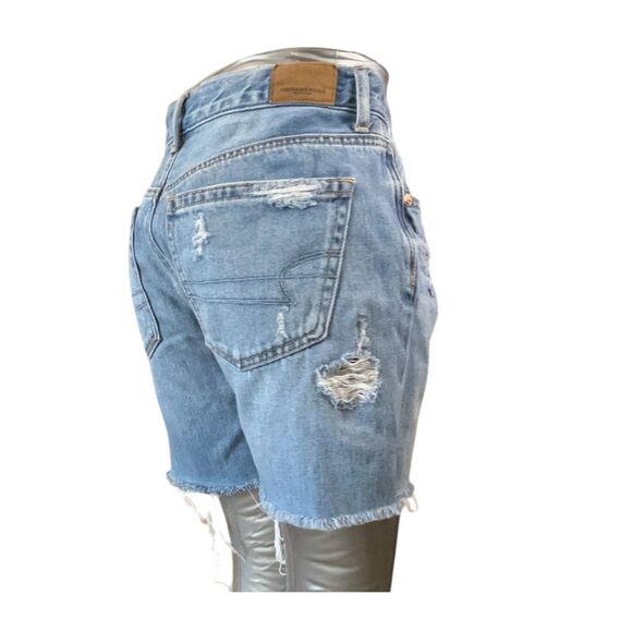 American Eagle Jean Shorts Junior 0  Blue High Rise Distressed Cotton (Sz0 W26) - Picture 5 of 14